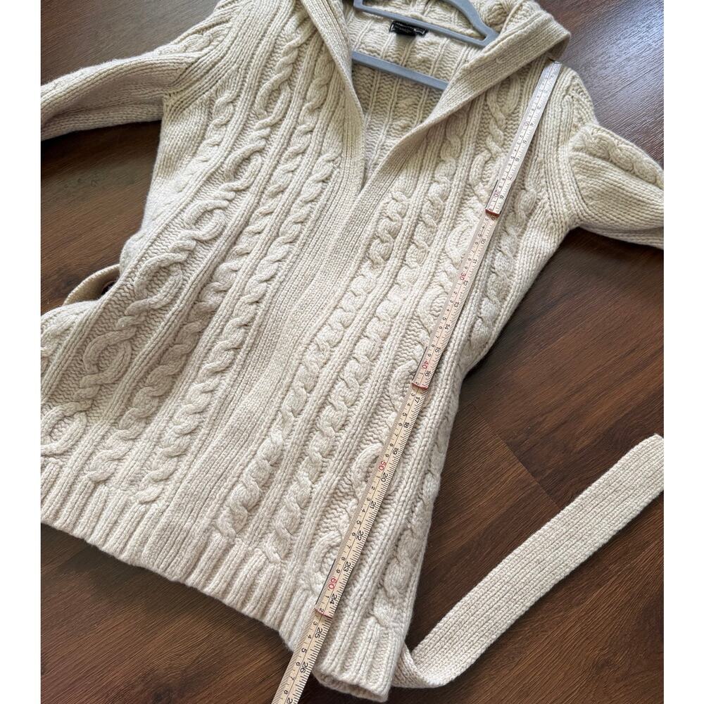 Abercrombie & Fitch Y2K Wool Cable Knit Belted Hooded Cardigan Tan Sz M Neutral - Picture 4 of 8